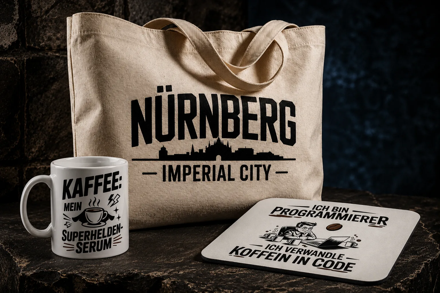 Stofftasche, Kaffeetasse und Mauspad von UniBuyDesigns