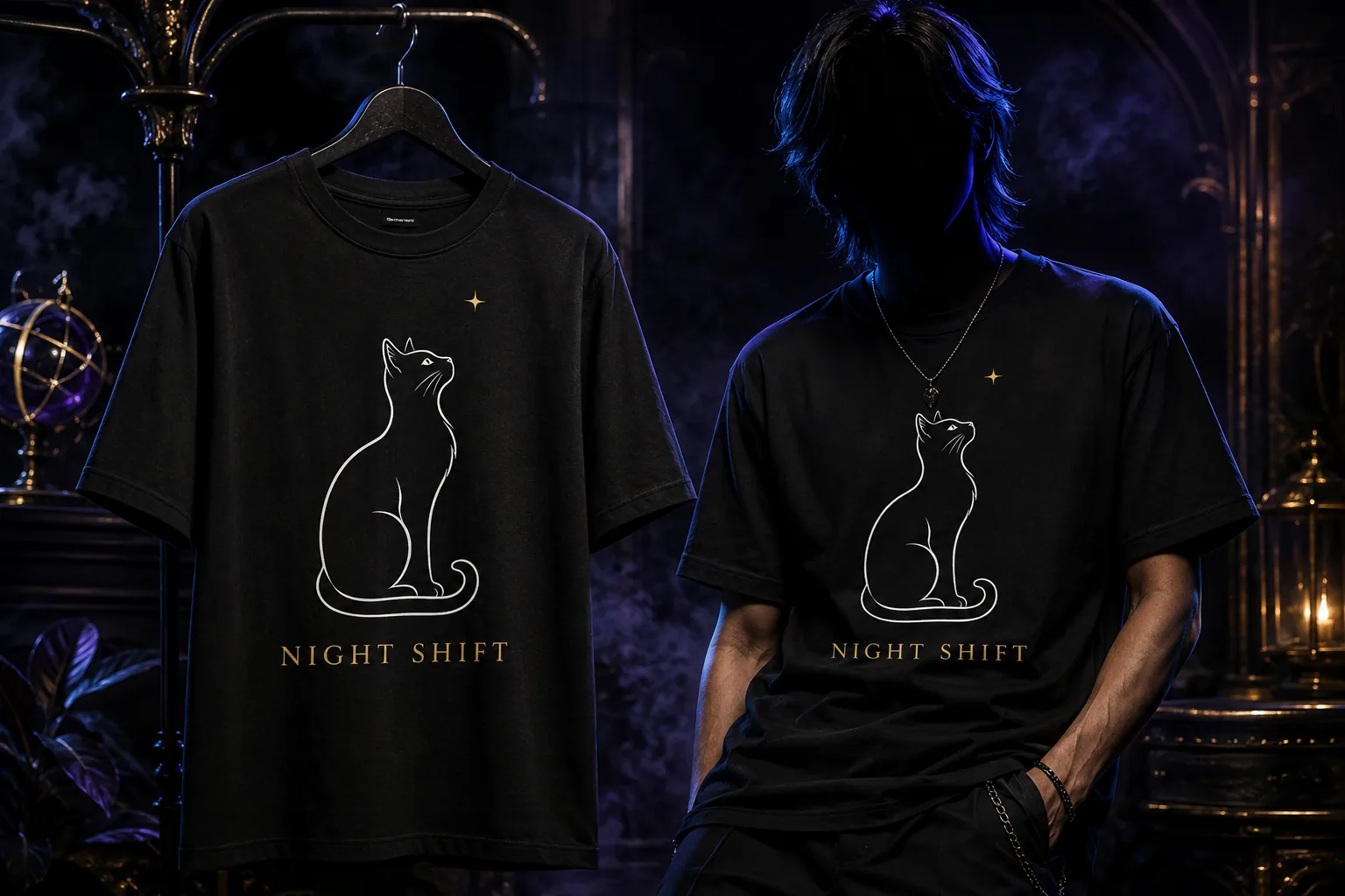Night Shift T-Shirt in einer dunklen Editorial-Szene